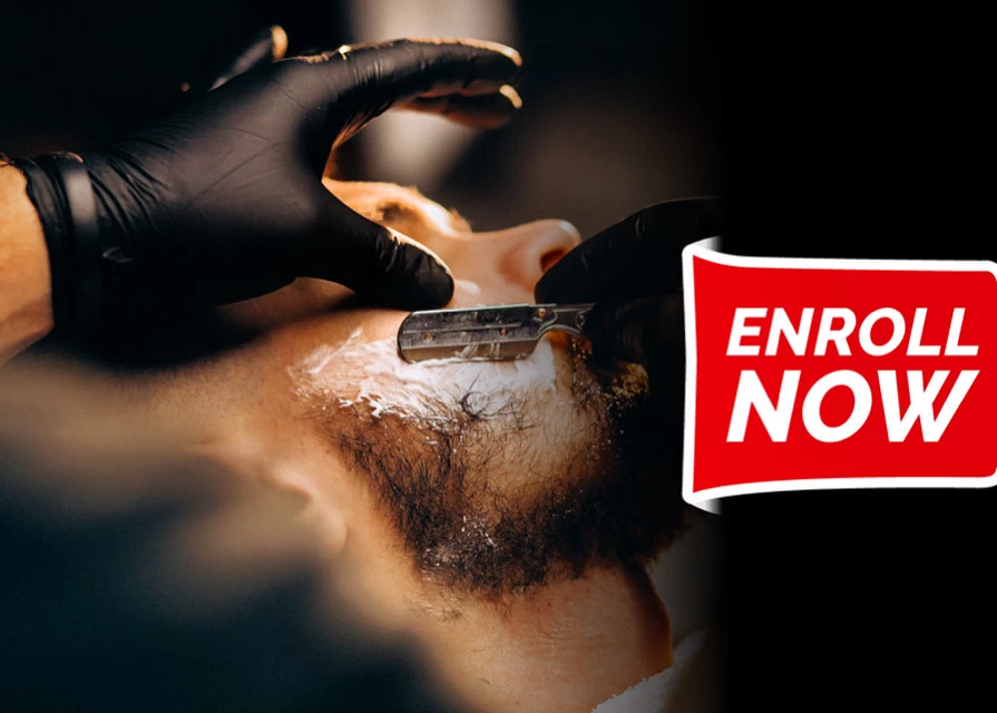 Man getting shaved with a straight razor